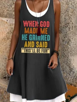 Hot Women's GOD Mini Dress T Shirt Dress Tee Dress Sundress A Line Dress Fit And Flare Dress Vacation Casual Beach Daily Loose Fit Letter Sleeveless U Neck Light Green Blue Light Grey Dark Gray Summer Women Sundresses
