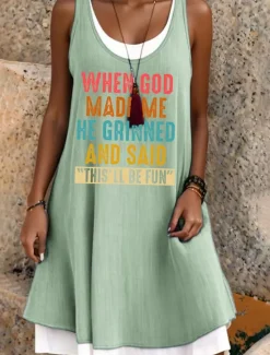 Hot Women's GOD Mini Dress T Shirt Dress Tee Dress Sundress A Line Dress Fit And Flare Dress Vacation Casual Beach Daily Loose Fit Letter Sleeveless U Neck Light Green Blue Light Grey Dark Gray Summer Women Sundresses