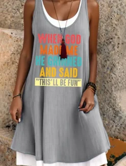 Hot Women's GOD Mini Dress T Shirt Dress Tee Dress Sundress A Line Dress Fit And Flare Dress Vacation Casual Beach Daily Loose Fit Letter Sleeveless U Neck Light Green Blue Light Grey Dark Gray Summer Women Sundresses