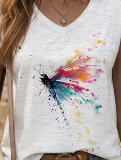 Outlet Women's Graphic Animal Butterfly Camisole Tank Top Vintage Tropical Stylish Sleeveless Short Sleeve V Neck Regular Tops Daily Print Black White Yellow Pink Blue Summer Spring Women Tank Tops & Camis