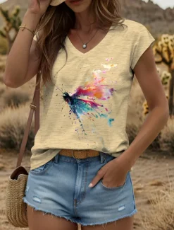 Outlet Women's Graphic Animal Butterfly Camisole Tank Top Vintage Tropical Stylish Sleeveless Short Sleeve V Neck Regular Tops Daily Print Black White Yellow Pink Blue Summer Spring Women Tank Tops & Camis