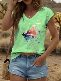 Outlet Women's Graphic Animal Butterfly Camisole Tank Top Vintage Tropical Stylish Sleeveless Short Sleeve V Neck Regular Tops Daily Print Black White Yellow Pink Blue Summer Spring Women Tank Tops & Camis