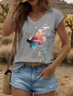 Outlet Women's Graphic Animal Butterfly Camisole Tank Top Vintage Tropical Stylish Sleeveless Short Sleeve V Neck Regular Tops Daily Print Black White Yellow Pink Blue Summer Spring Women Tank Tops & Camis