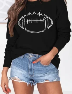 Outlet Women's Graphic Casual Long Sleeve Crew Neck Regular Tops Street Dailywear Print Black Green Khaki Fall Winter Women Hoodies & Sweatshirts