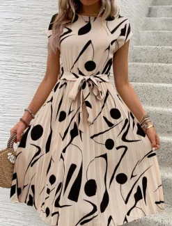 Sale Women's Graphic Crew Neck Maxi Dress Short Sleeve Summer Spring Women Work Dresses