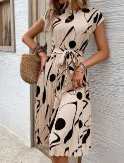 Sale Women's Graphic Crew Neck Maxi Dress Short Sleeve Summer Spring Women Work Dresses