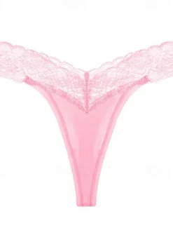 Online Women's G-strings & Thongs Panties 1 PC Underwear Romantic Sexy Lace Lace Pure Color Cotton Low Waist Petite Super Sexy Black Pink Wine XS S M Home Outfits Women Lingerie