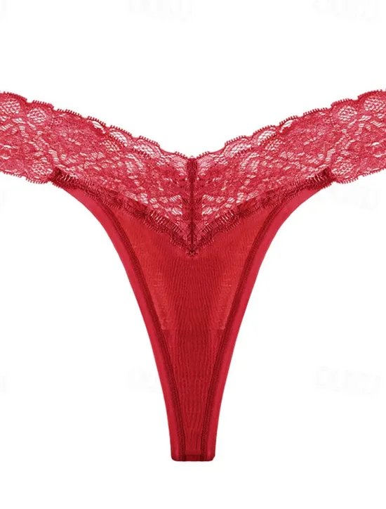 Online Women's G-strings & Thongs Panties 1 PC Underwear Romantic Sexy Lace Lace Pure Color Cotton Low Waist Petite Super Sexy Black Pink Wine XS S M Home Outfits Women Lingerie
