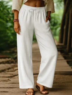 Clearance Women's Harem Pants Vacation Vintage Ethnic Style Full Length High Waist Plain Comfy Breathability Soft Micro-elastic Formal Vacation Street Black White Khaki Beige Summer Spring Loose Fit Women Pants