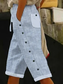 Outlet Women's Harem Pants Vacation Vintage Ethnic Style Knee Length Mid Waist Striped Stripe Inelastic Outdoor Home Work Summer Spring Fall Loose Fit Women Pants