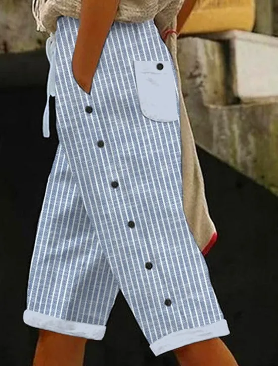 Outlet Women's Harem Pants Vacation Vintage Ethnic Style Knee Length Mid Waist Striped Stripe Inelastic Outdoor Home Work Summer Spring Fall Loose Fit Women Pants
