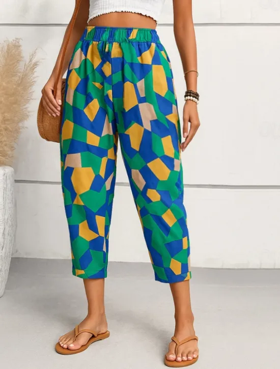New Women's Harem Pants Vintage Ankle-Length Mid Waist Graphic Abstract Comfy Breathable Quick Dry Stretchy Formal Vacation Street Black White Brown Green Summer Spring Loose Fit Women Pants