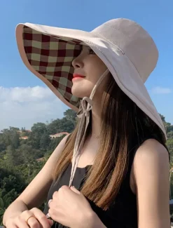 Discount Women's Hat Bucket Hat Sun Hat Portable Sun Protection Outdoor Street Weekend Pure Color Plaid Pure Color Women Hats