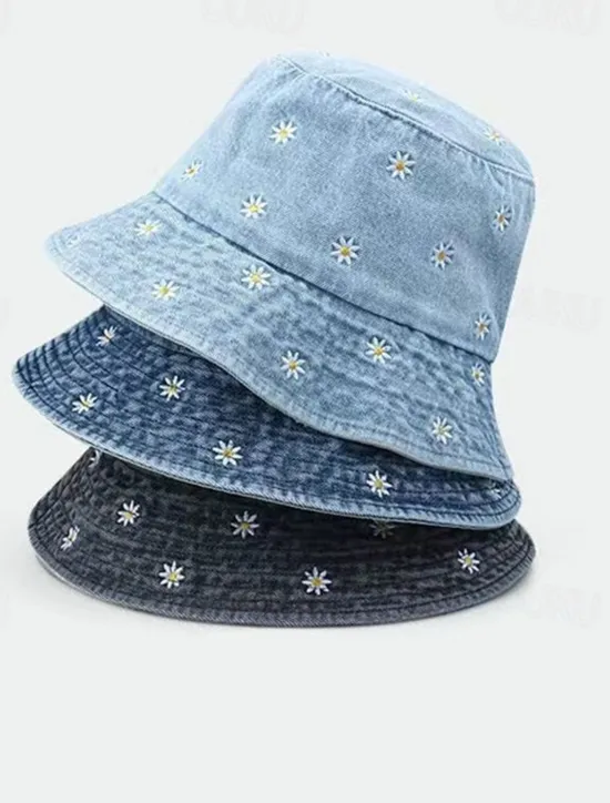 New Women's Hat Bucket Hat Sun Hat Portable Sun Protection Outdoor Daily Weekend Embroidery Daisy Women Spring Accessories|Hats