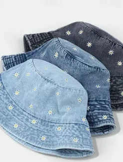 New Women's Hat Bucket Hat Sun Hat Portable Sun Protection Outdoor Daily Weekend Embroidery Daisy Women Spring Accessories|Hats