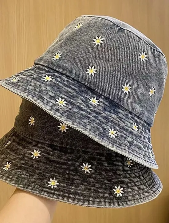 New Women's Hat Bucket Hat Sun Hat Portable Sun Protection Outdoor Daily Weekend Embroidery Daisy Women Spring Accessories|Hats