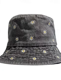 New Women's Hat Bucket Hat Sun Hat Portable Sun Protection Outdoor Daily Weekend Embroidery Daisy Women Spring Accessories|Hats
