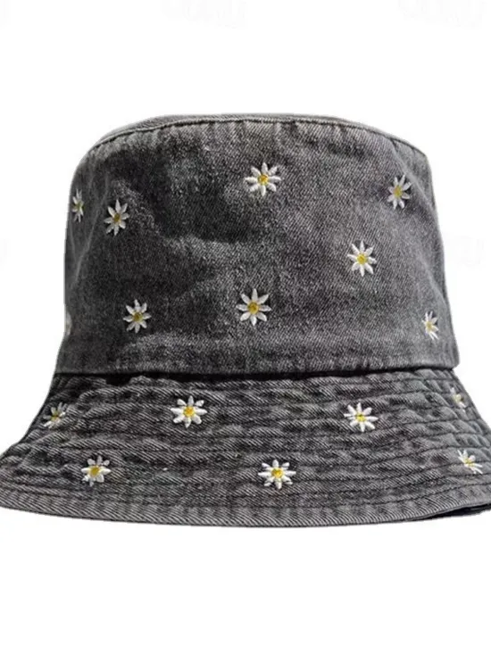 New Women's Hat Bucket Hat Sun Hat Portable Sun Protection Outdoor Daily Weekend Embroidery Daisy Women Spring Accessories|Hats