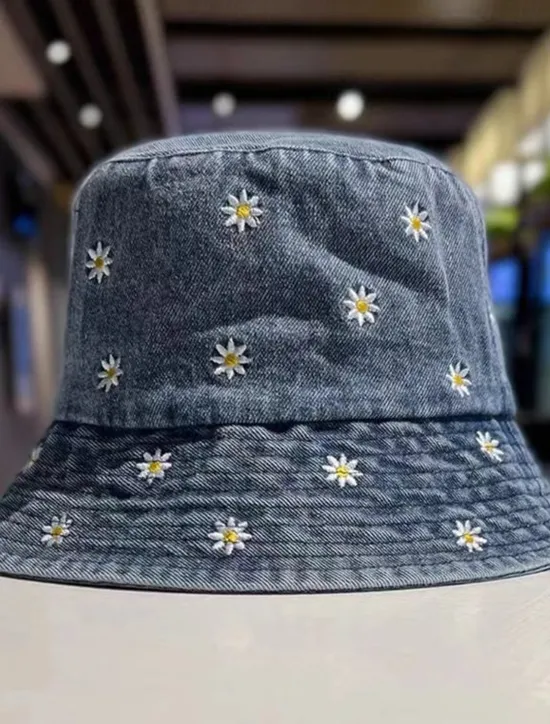 New Women's Hat Bucket Hat Sun Hat Portable Sun Protection Outdoor Daily Weekend Embroidery Daisy Women Spring Accessories|Hats