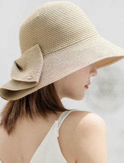 Hot Women's Hat Straw Hat Sun Hat Portable Sun Protection Breathable Street Daily Weekend Bow Pure Color Women Hats