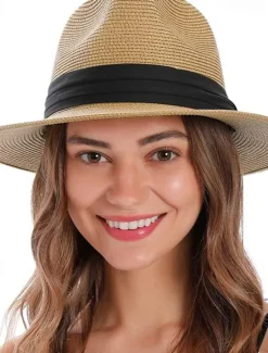 Discount Women's Hat Straw Hat Sun Hat Portable Windproof Breathable Street Daily Weekend Splice Pure Color Women Hats