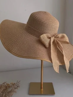 Hot Women's Hat Straw Hat Sun Hat Portable Sun Protection Breathable Street Daily Weekend Bow Pure Color Women Hats