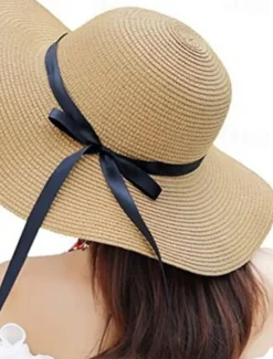 Sale Women's Hat Straw Hat Sun Hat Portable Sun Protection Breathable Street Daily Weekend Bow Pure Color Women Hats