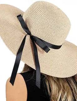 Sale Women's Hat Straw Hat Sun Hat Portable Sun Protection Breathable Street Daily Weekend Bow Pure Color Women Hats