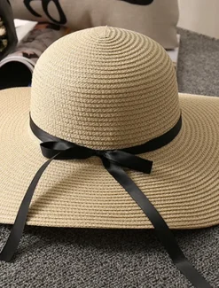 Sale Women's Hat Straw Hat Sun Hat Portable Sun Protection Breathable Street Daily Weekend Bow Pure Color Women Hats