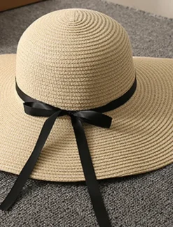 Sale Women's Hat Straw Hat Sun Hat Portable Sun Protection Breathable Street Daily Weekend Bow Pure Color Women Hats
