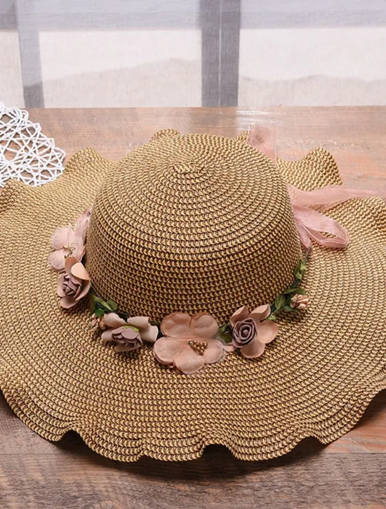 Clearance Women's Hat Sun Hat Portable Sun Protection Outdoor Holiday Beach Flower Pure Color Women Hats