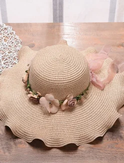 Clearance Women's Hat Sun Hat Portable Sun Protection Outdoor Holiday Beach Flower Pure Color Women Hats