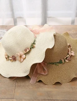 Clearance Women's Hat Sun Hat Portable Sun Protection Outdoor Holiday Beach Flower Pure Color Women Hats