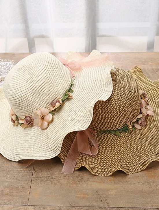 Clearance Women's Hat Sun Hat Portable Sun Protection Outdoor Holiday Beach Flower Pure Color Women Hats