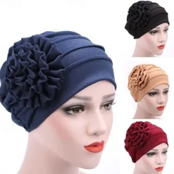 Outlet Women's Hats Spring Summer Plain Color Floral Beanie Hat Muslim Stretch Turban Hat Cap Hair Loss Headwear Hijab Cap Women Hats
