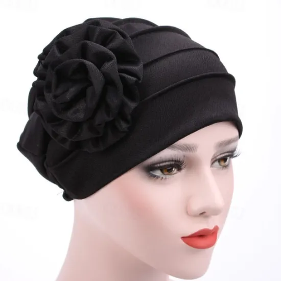 Outlet Women's Hats Spring Summer Plain Color Floral Beanie Hat Muslim Stretch Turban Hat Cap Hair Loss Headwear Hijab Cap Women Hats