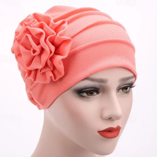 Outlet Women's Hats Spring Summer Plain Color Floral Beanie Hat Muslim Stretch Turban Hat Cap Hair Loss Headwear Hijab Cap Women Hats