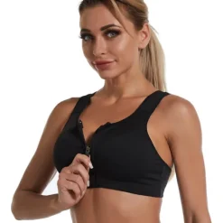 Women's High Support Sports Bra Running Bra Wirefree Zip Front Bra Top Padded Yoga Gym Workout Running High Impact Breathable Quick Dry Spandex Black Blue Purple Solid Colored Home Outfits Women Lingerie