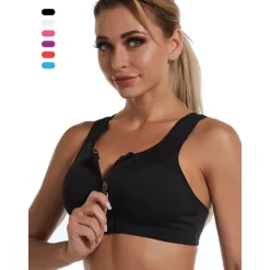 Women's High Support Sports Bra Running Bra Wirefree Zip Front Bra Top Padded Yoga Gym Workout Running High Impact Breathable Quick Dry Spandex Black Blue Purple Solid Colored Home Outfits Women Lingerie