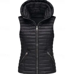 Discount Women's Hiking Vest Quilted Puffer Vest Sleeveless Outerwear Outdoor Thermal Warm Windproof Lightweight Winter Pocket Nylon Black White Red Hunting Fishing Camping / Hiking / Caving Women Puffers & Parka