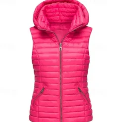 Discount Women's Hiking Vest Quilted Puffer Vest Sleeveless Outerwear Outdoor Thermal Warm Windproof Lightweight Winter Pocket Nylon Black White Red Hunting Fishing Camping / Hiking / Caving Women Puffers & Parka
