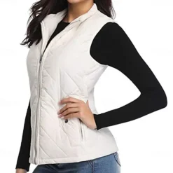 Best Women's Hiking Vest Sleeveless Top Outdoor Thermal Warm Quick Dry Zipper Pocket Soft Winter Zipper Pocket Sporty Dark Grey Black White Hunting Fishing Climbing Women Puffers & Parka
