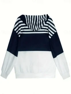 Outlet Women's Hooded Sweatshirt Jacket Long Sleeve Zip Up Hoodie With Pocket Lightweight Casual Micro-elastic Oversized Geometric Striped Active Vintage Sports Drawstring Front Pocket Spring Fall Women Hoodies & Sweatshirts