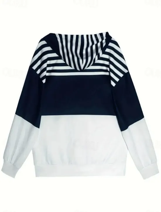 Outlet Women's Hooded Sweatshirt Jacket Long Sleeve Zip Up Hoodie With Pocket Lightweight Casual Micro-elastic Oversized Geometric Striped Active Vintage Sports Drawstring Front Pocket Spring Fall Women Hoodies & Sweatshirts