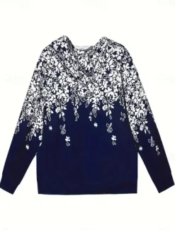 Hot Women's Hooded Sweatshirt Jacket Long Sleeve Zip Up Hoodie With Pocket Lightweight Casual Micro-elastic Oversized Floral Vintage Sports Streetwear Drawstring Front Pocket Blue Green Violet Fall Women Hoodies & Sweatshirts
