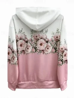 Outlet Women's Hooded Sweatshirt Jacket Long Sleeve Zip Up Hoodie With Pocket Lightweight Casual Micro-elastic Oversized Floral Active Vintage Sports Drawstring Front Pocket Pink Blue Fuchsia Green Fall Women Hoodies & Sweatshirts