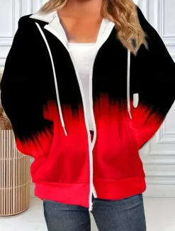 Outlet Women's Hooded Sweatshirt Jacket Long Sleeve Zip Up Hoodie With Pocket Lightweight Casual Oversized Geometric Vintage Sports Streetwear Drawstring Front Pocket Black Red Blue Fuchsia Fall Women Hoodies & Sweatshirts