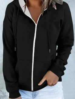Women's Hooded Sweatshirt Jacket Long Sleeve Zip Up Hoodie With Pocket Lightweight Casual Oversized Sports Drawstring Front Pocket Active Sportswear Neon & Bright Top Breathable Soft Fabric Women Hoodies & Sweatshirts