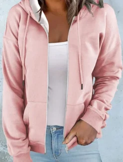 Women's Hooded Sweatshirt Jacket Long Sleeve Zip Up Hoodie With Pocket Lightweight Casual Oversized Sports Drawstring Front Pocket Active Sportswear Neon & Bright Top Breathable Soft Fabric Women Hoodies & Sweatshirts
