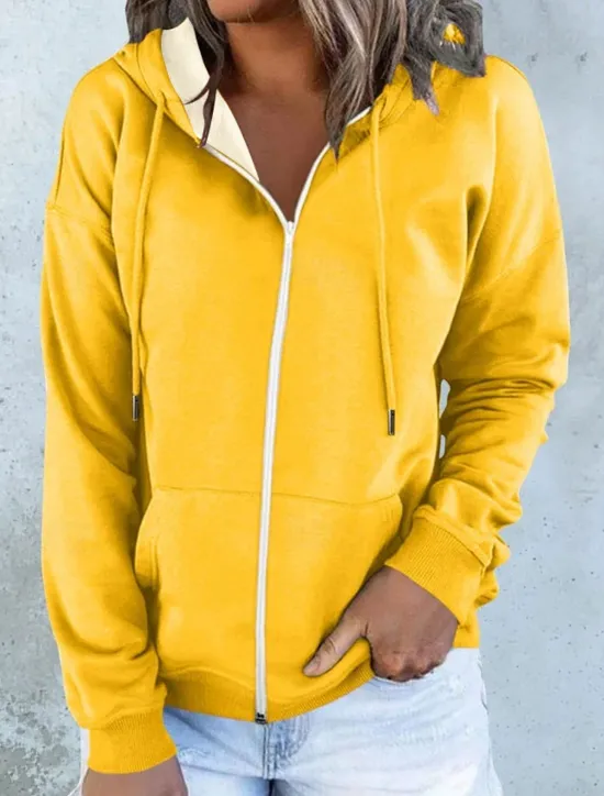 Women's Hooded Sweatshirt Jacket Long Sleeve Zip Up Hoodie With Pocket Lightweight Casual Oversized Sports Drawstring Front Pocket Active Sportswear Neon & Bright Top Breathable Soft Fabric Women Hoodies & Sweatshirts